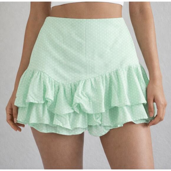 Zara Dresses & Skirts - Zara Light Green White Polka Dot Ruffle Shorts M NWT